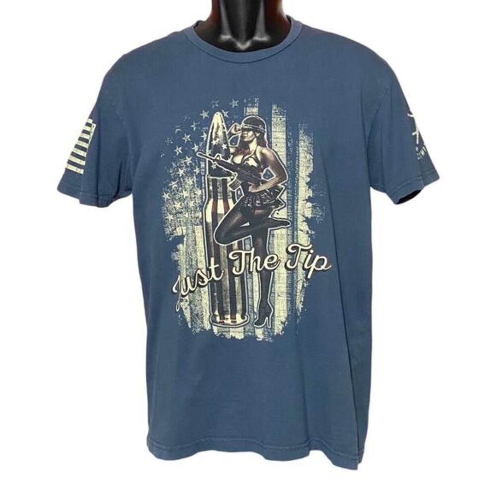 Grunt Style Men's T Shirt “Just The Tip” Patriot Short Sleeve‎ Shirt Blue Size S
